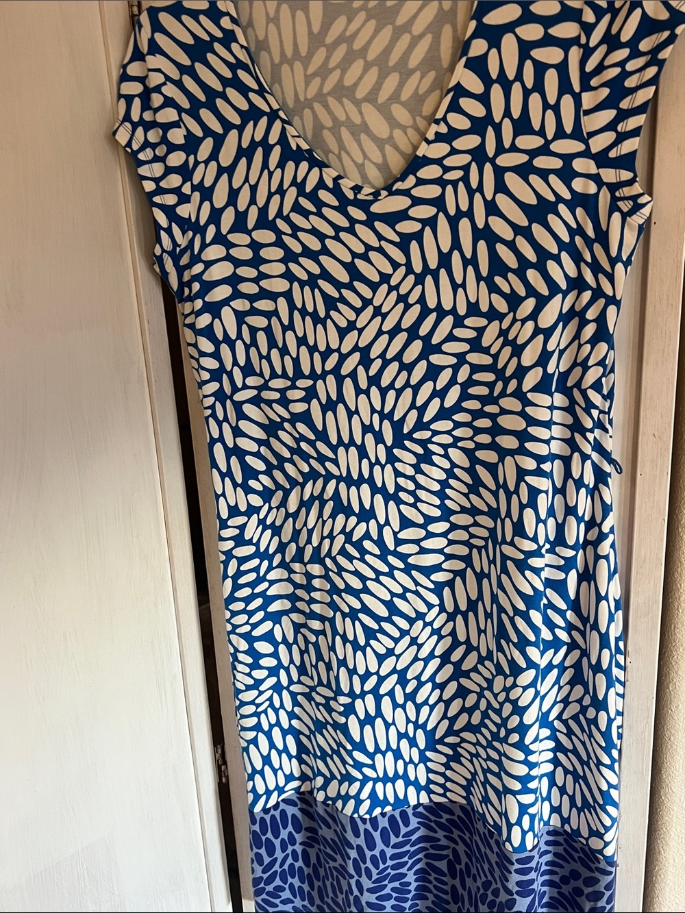 Boden Blue and White Printed V-Neck Midi Dress